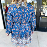 Deep Blue Harvest Mini Dress-510 Mini-FATE-July & June Women's Fashion Boutique Located in San Antonio, Texas