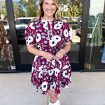 Plum Floral Mini Dress-510 Mini-ENTRO-July & June Women's Fashion Boutique Located in San Antonio, Texas