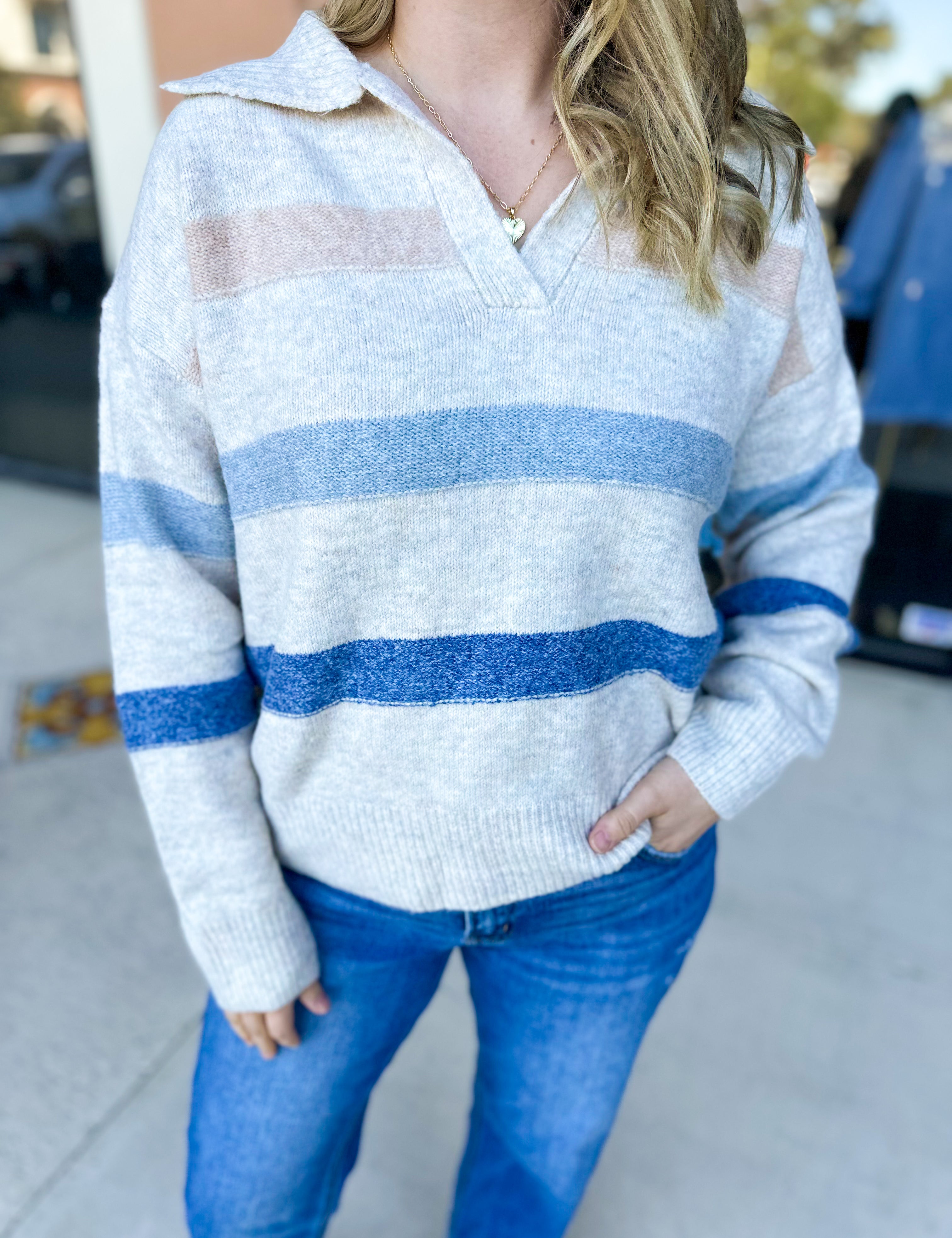 Casual Collared Sweater-230 Sweaters/Cardis-FATE-July & June Women's Fashion Boutique Located in San Antonio, Texas