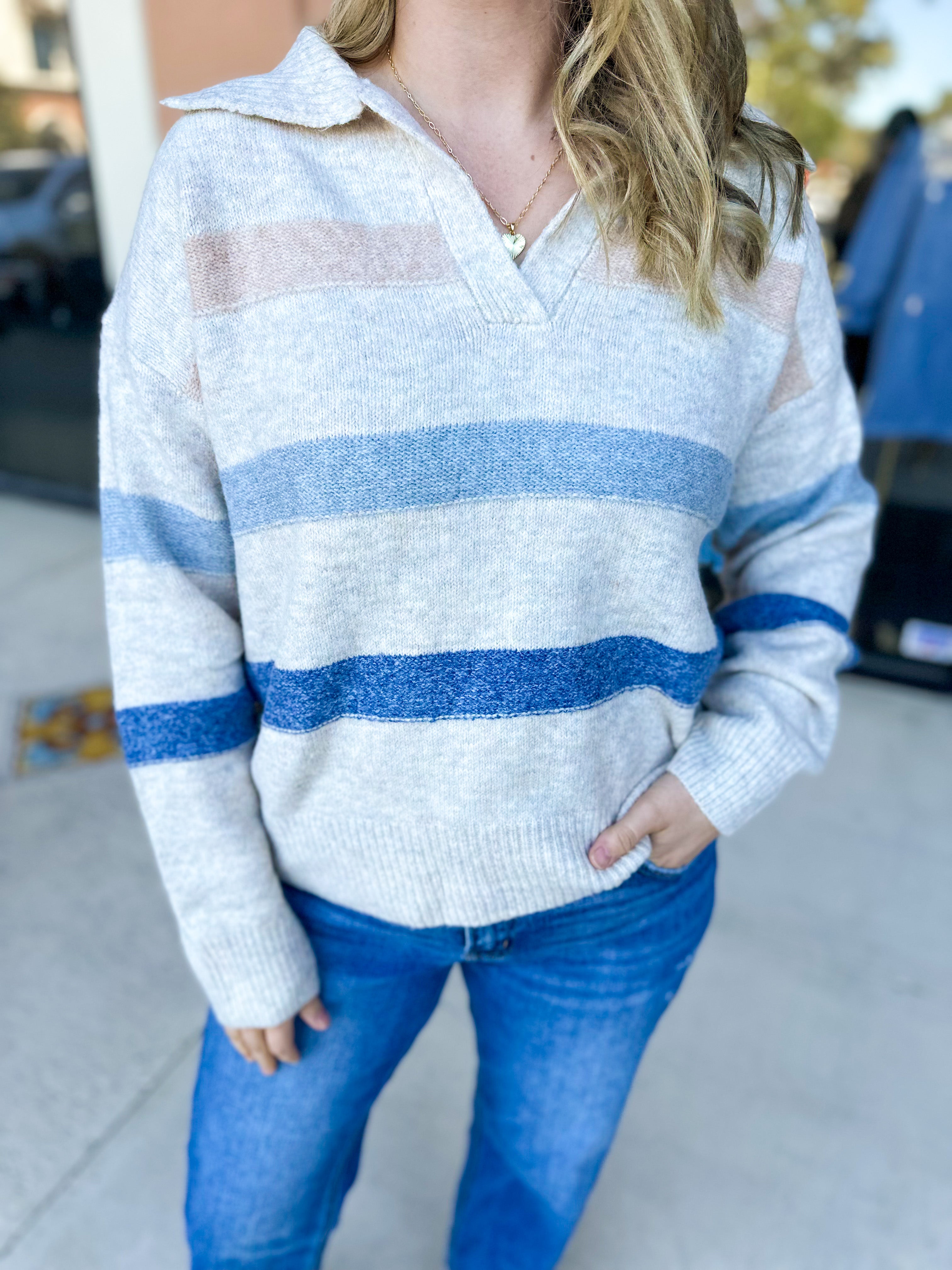 Casual Collared Sweater-230 Sweaters/Cardis-FATE-July & June Women's Fashion Boutique Located in San Antonio, Texas