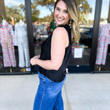 V-Neck Lacy Cami-200 Fashion Blouses-SKIES ARE BLUE-July & June Women's Fashion Boutique Located in San Antonio, Texas