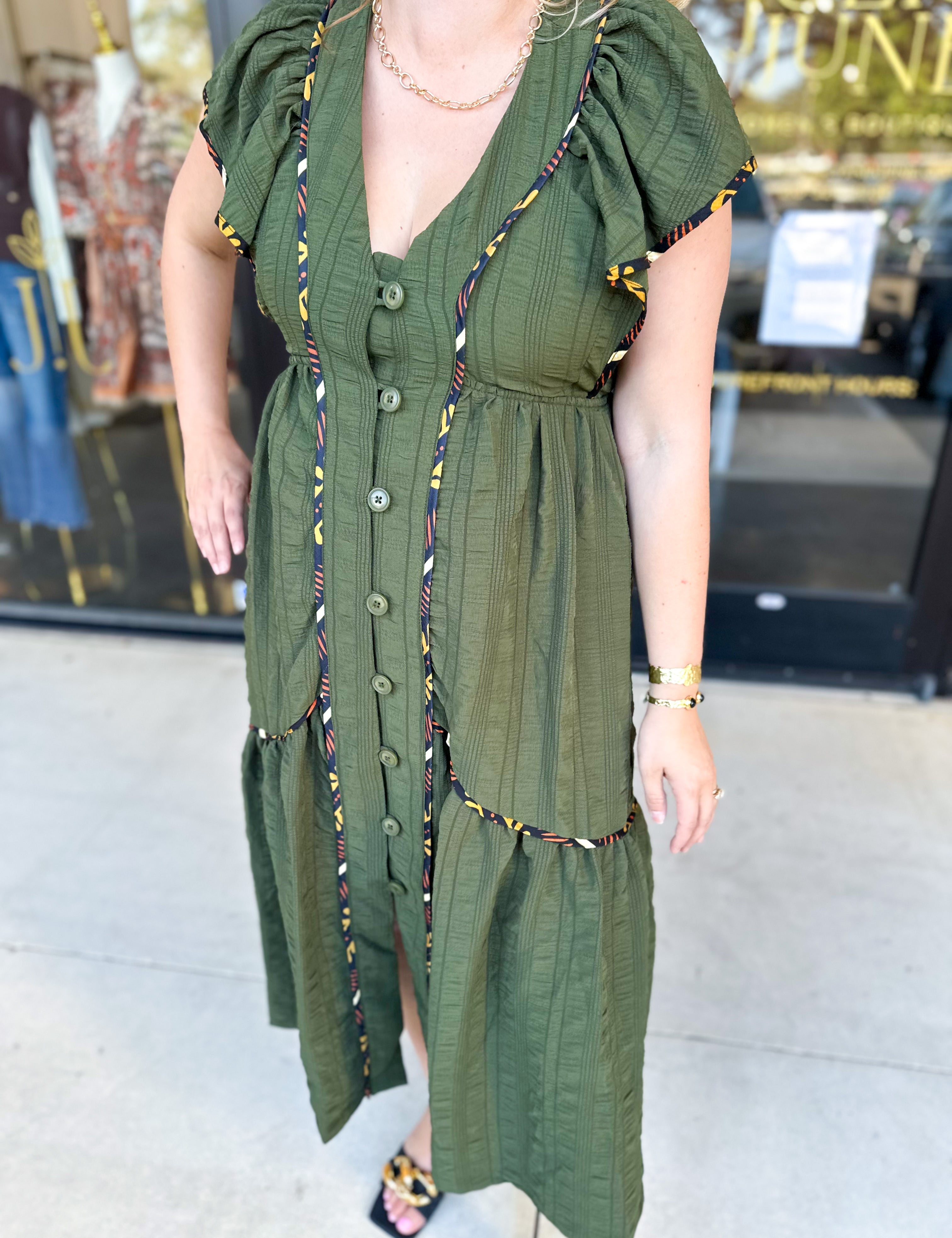 THML - Dark Olive Midi Dress-500 Midi-THML-July & June Women's Fashion Boutique Located in San Antonio, Texas