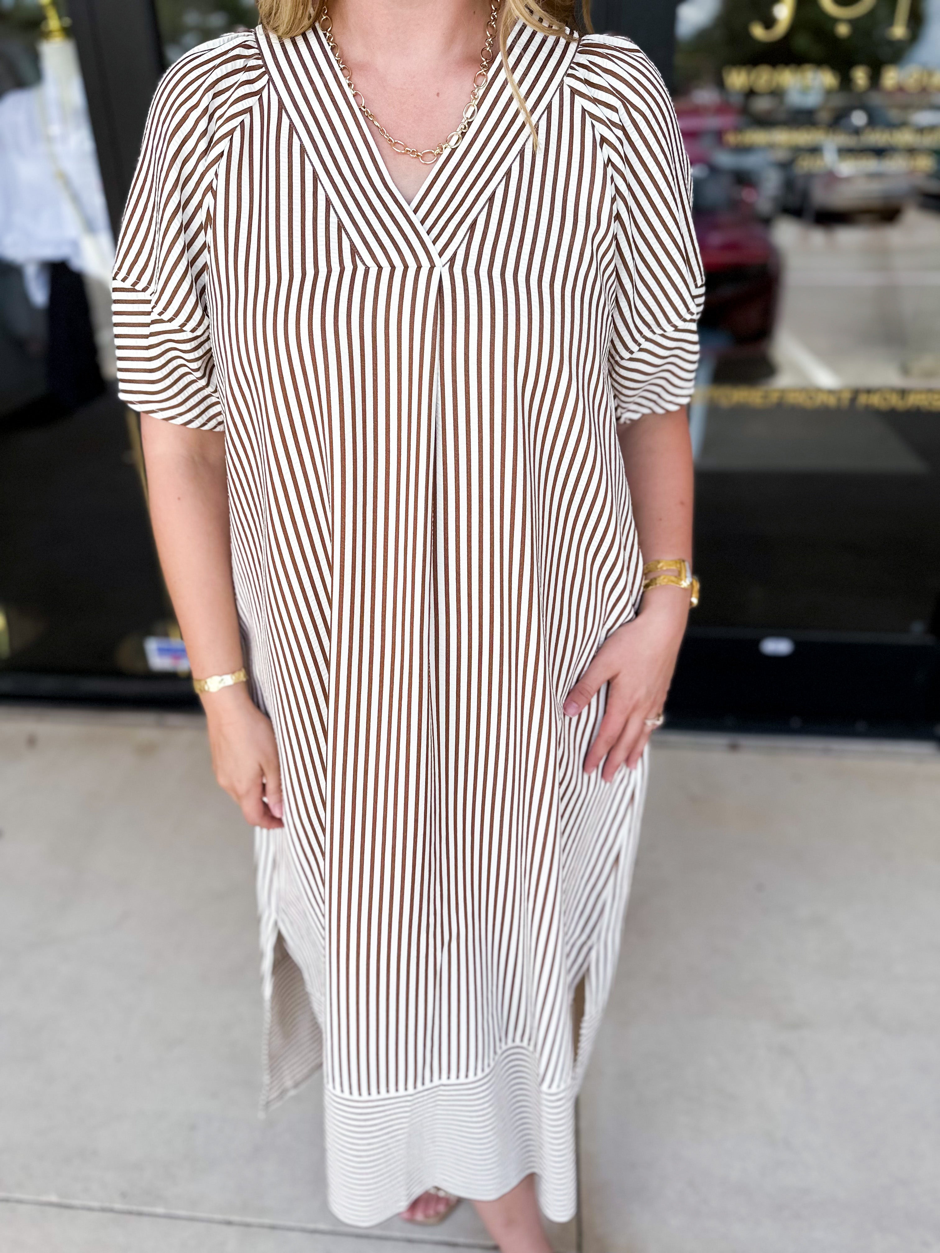 The Casey Midi Dress - Brown-500 Midi-ENTRO-July & June Women's Fashion Boutique Located in San Antonio, Texas