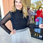 Sheer Rhinestone Long Sleeve Top - Black-200 Fashion Blouses-SKIES ARE BLUE-July & June Women's Fashion Boutique Located in San Antonio, Texas