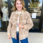 Tan Floral Jacket-600 Outerwear-FATE-July & June Women's Fashion Boutique Located in San Antonio, Texas