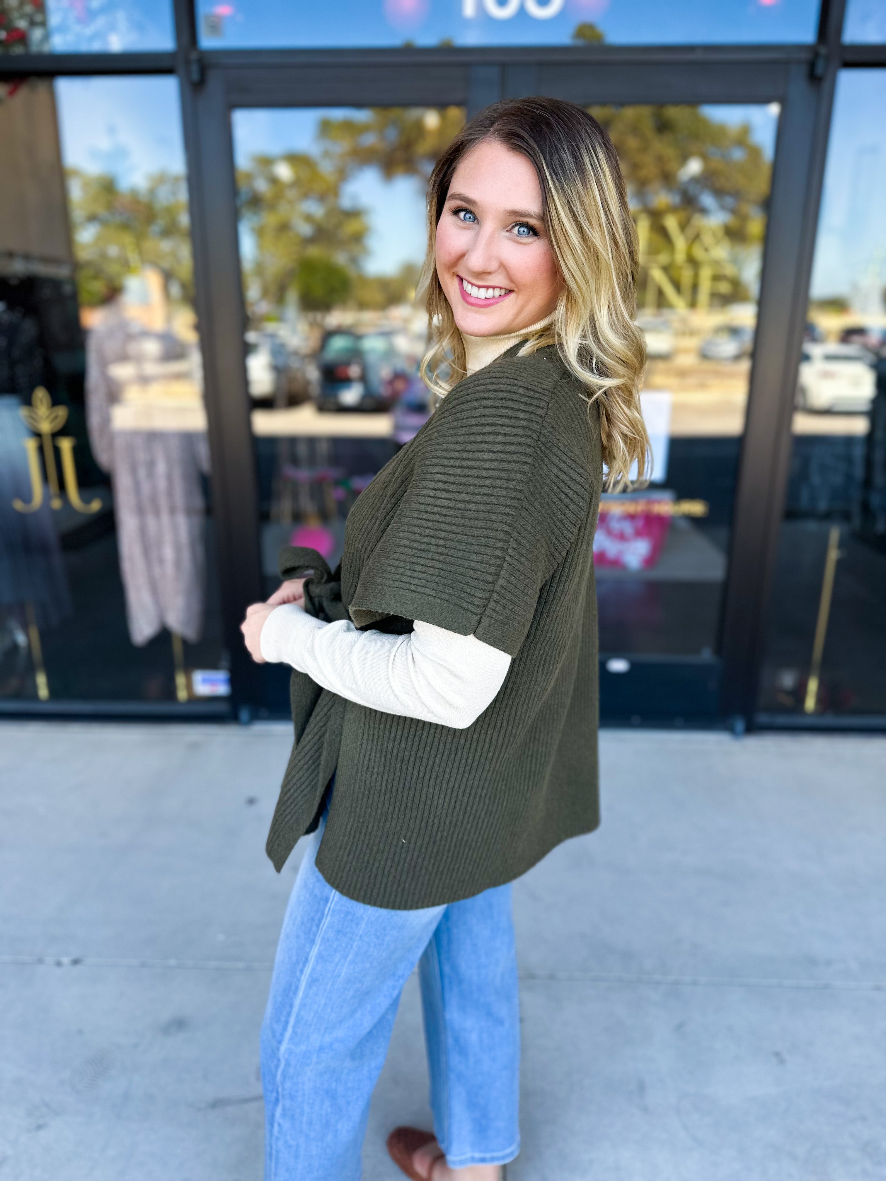 THML - Chic Knit Cardigan Wrap - Green-230 Sweaters/Cardis-THML-July & June Women's Fashion Boutique Located in San Antonio, Texas