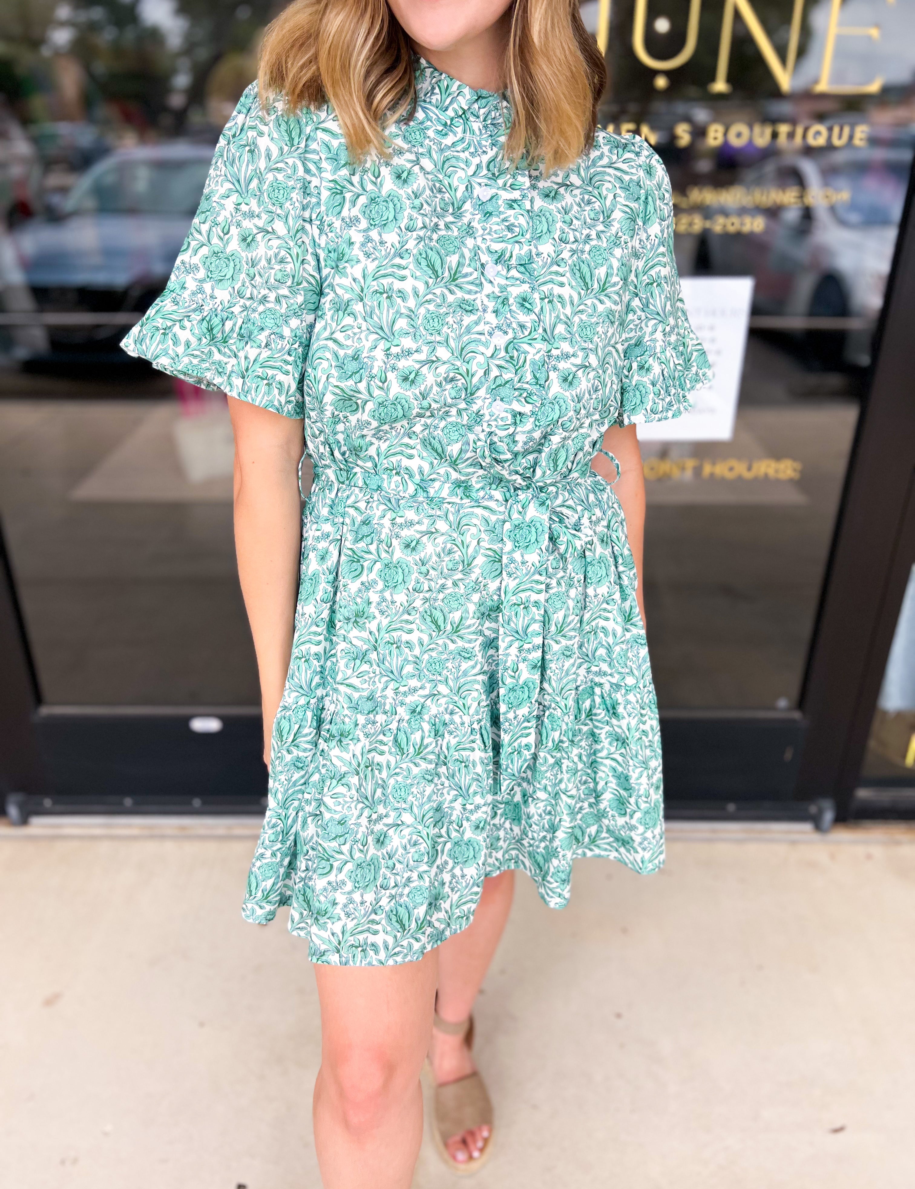 Green Garden Mini Dress-510 Mini-ENTRO-July & June Women's Fashion Boutique Located in San Antonio, Texas