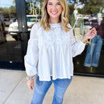 The Lace Details Blouse Long Sleeve - Ivory-200 Fashion Blouses-FATE-July & June Women's Fashion Boutique Located in San Antonio, Texas