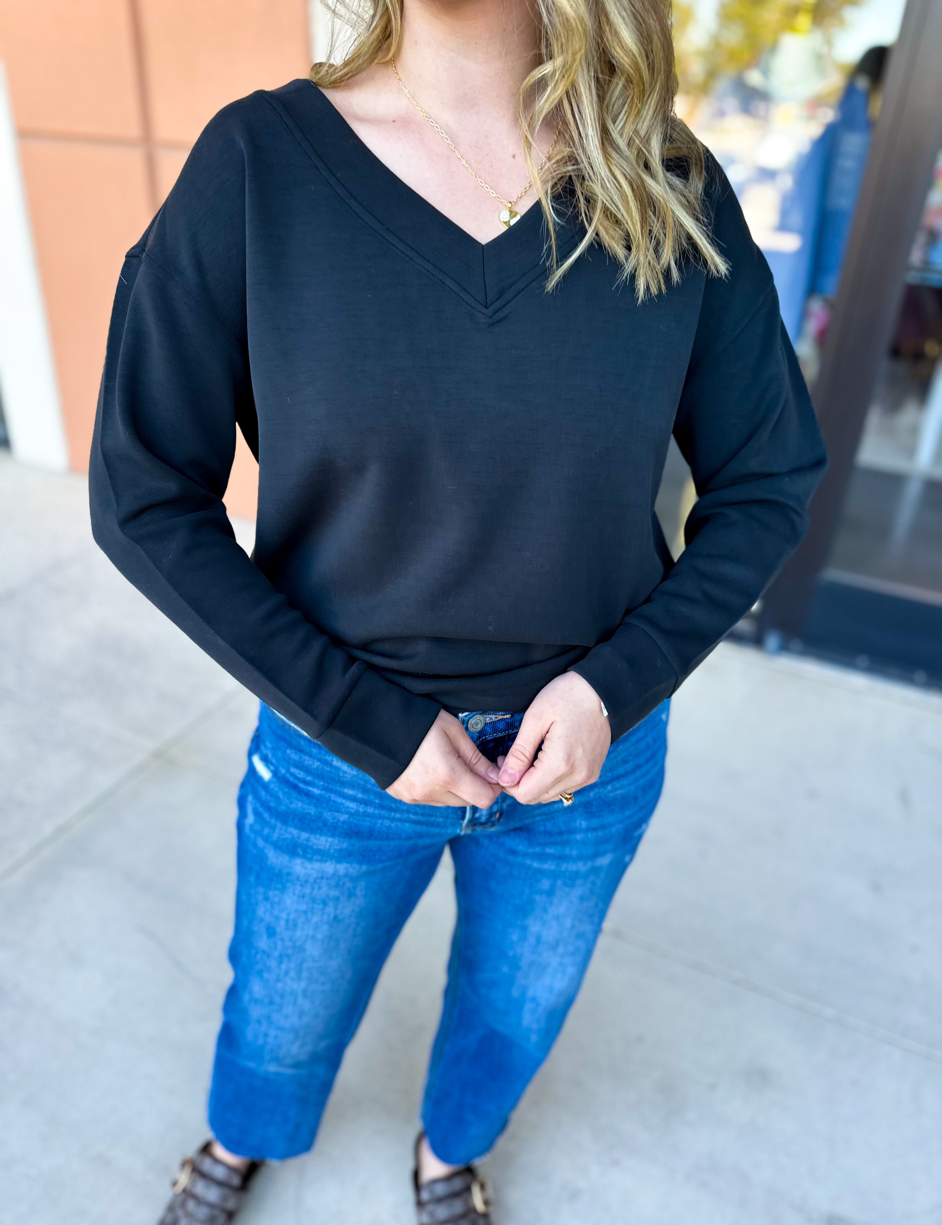 Mary Square - Hazel Long Sleeve - Black-210 Casual Blouses-MARY SQUARE-July & June Women's Fashion Boutique Located in San Antonio, Texas