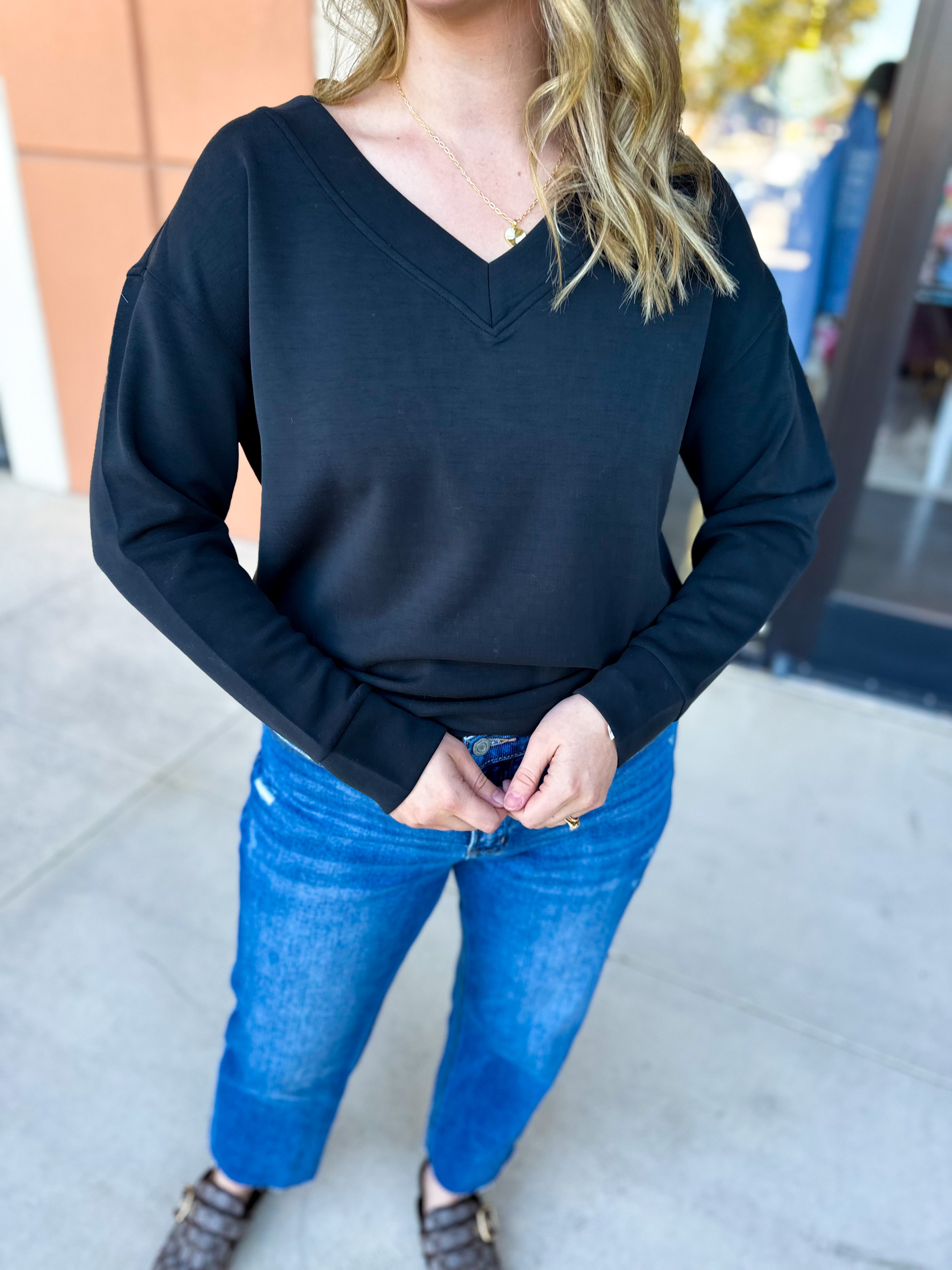 Mary Square - Hazel Long Sleeve - Black-210 Casual Blouses-MARY SQUARE-July & June Women's Fashion Boutique Located in San Antonio, Texas
