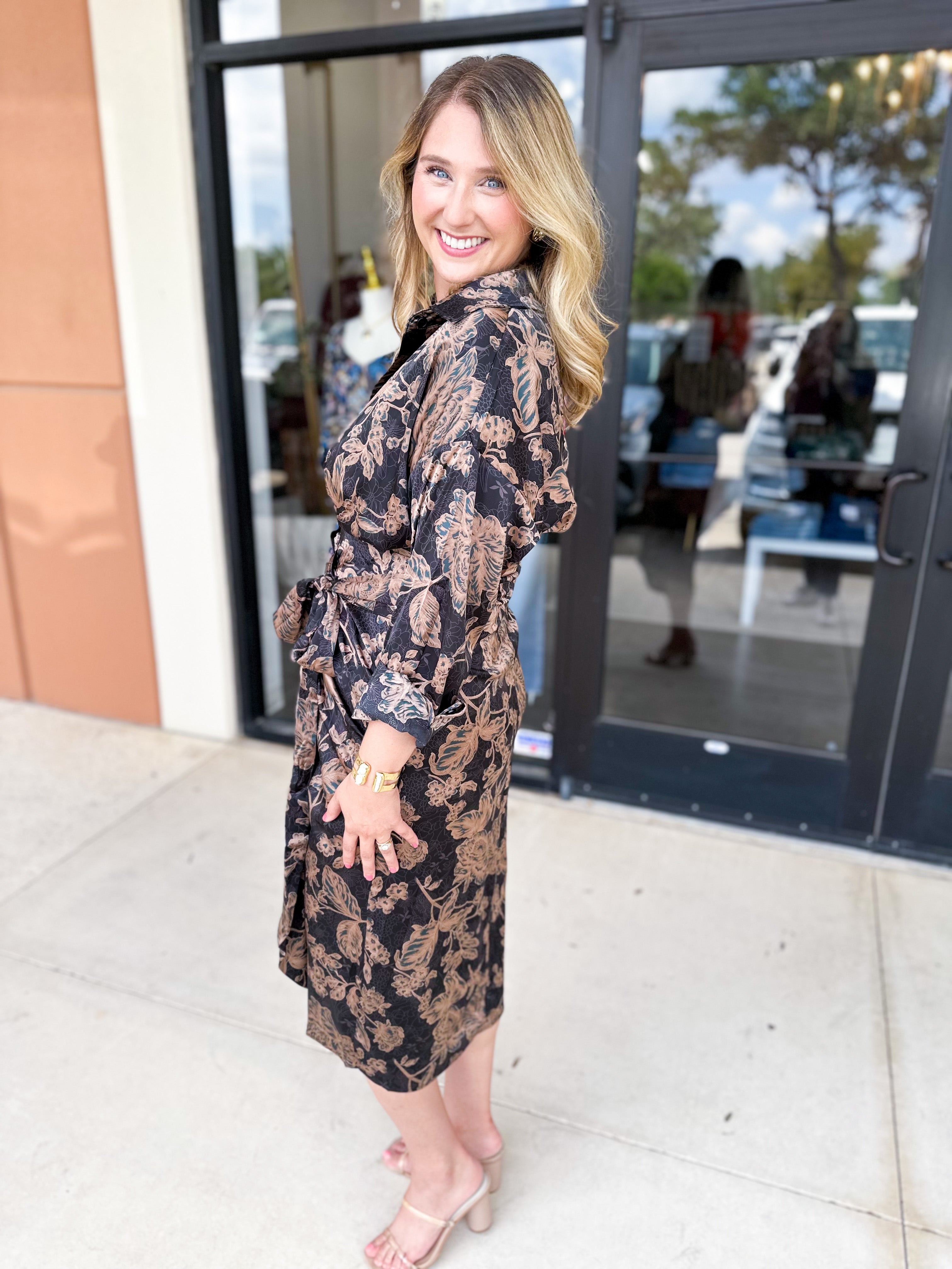 Gold Floral Elegance Midi Dress-500 Midi-FATE-July & June Women's Fashion Boutique Located in San Antonio, Texas