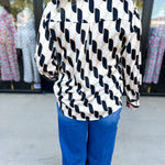 Retro Button Down Blouse-200 Fashion Blouses-SKIES ARE BLUE-July & June Women's Fashion Boutique Located in San Antonio, Texas