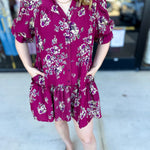 Red Plum Floral Mini Dress-510 Mini-FATE-July & June Women's Fashion Boutique Located in San Antonio, Texas