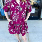 Red Plum Floral Mini Dress-510 Mini-FATE-July & June Women's Fashion Boutique Located in San Antonio, Texas