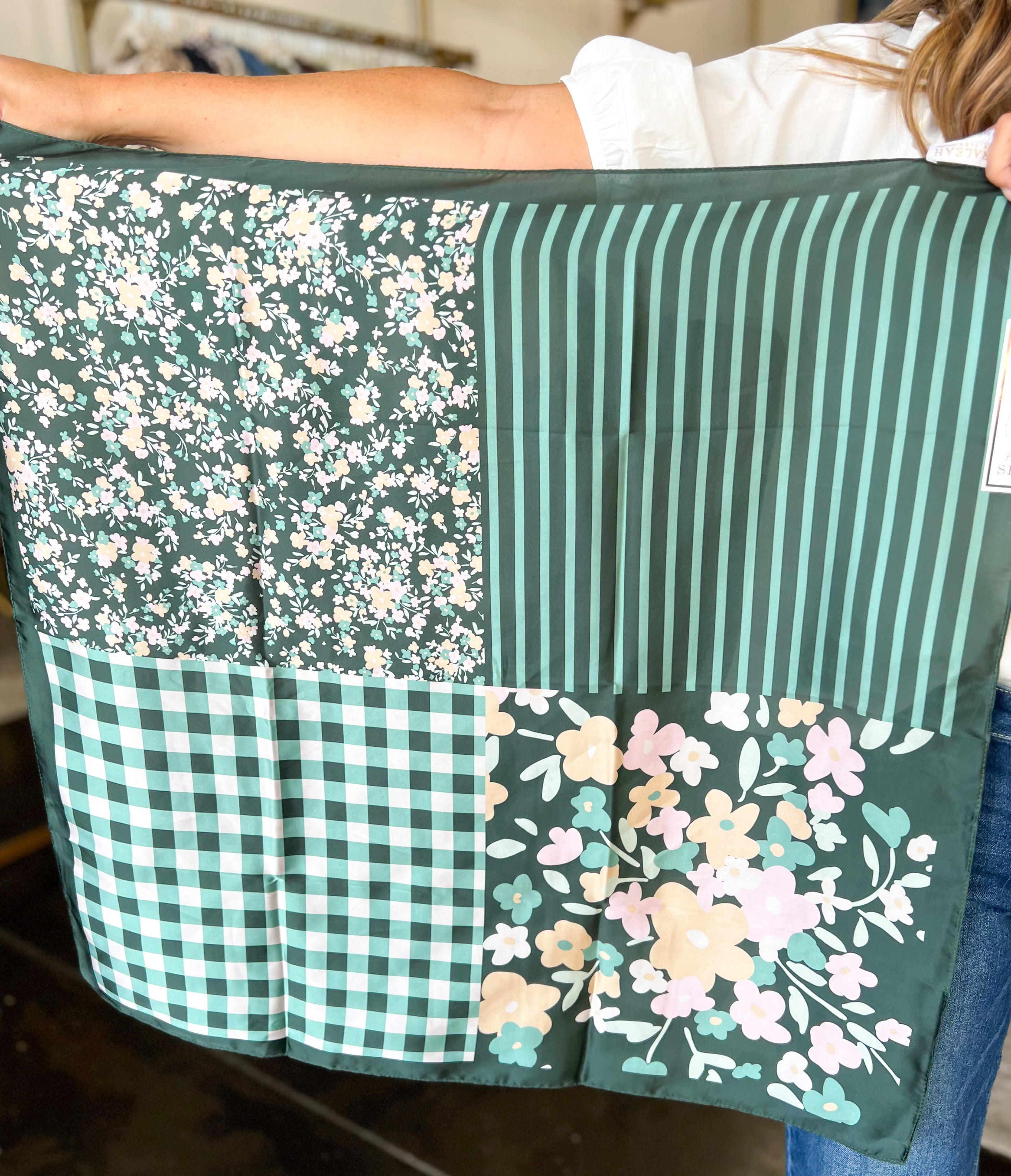 Floral Square Scarf - Green-130 ACCESSORIES-SHIRALEAH-July & June Women's Fashion Boutique Located in San Antonio, Texas