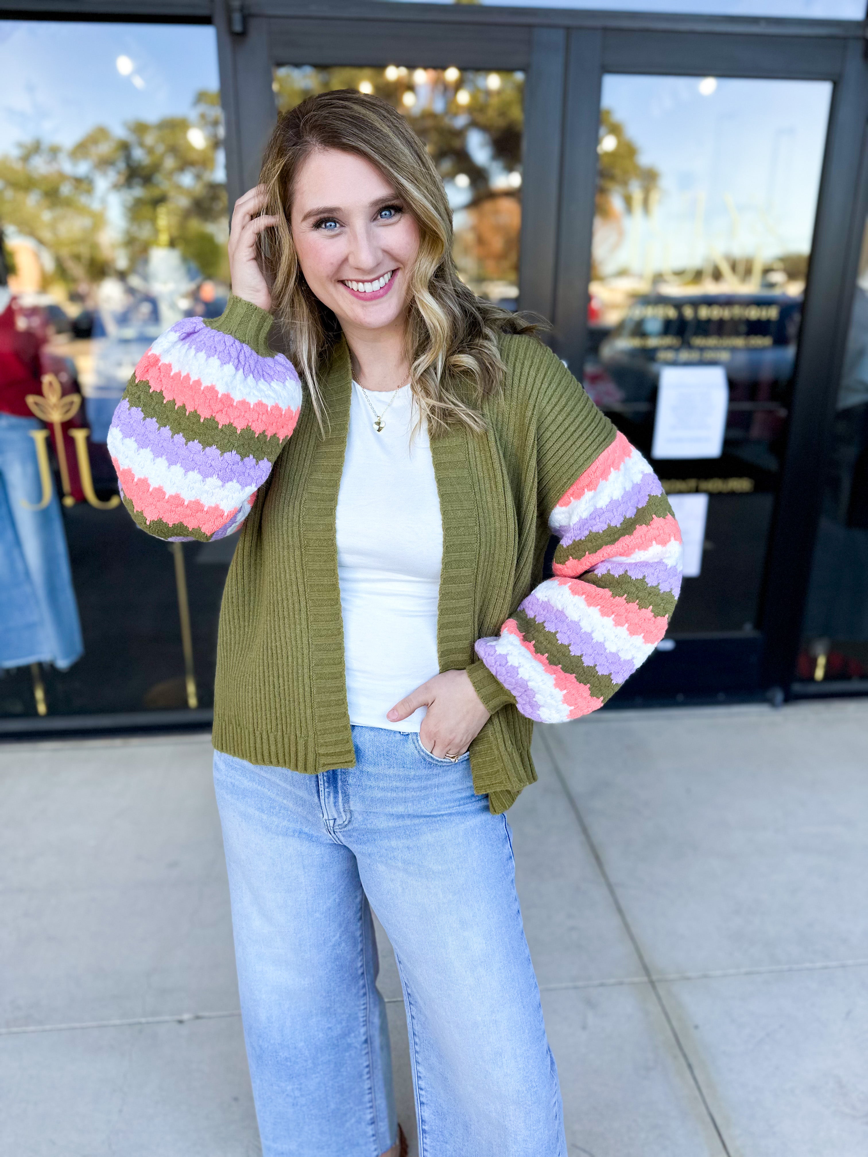 Mary Square - Pippa Green Cardigan-230 Sweaters/Cardis-MARY SQUARE-July & June Women's Fashion Boutique Located in San Antonio, Texas