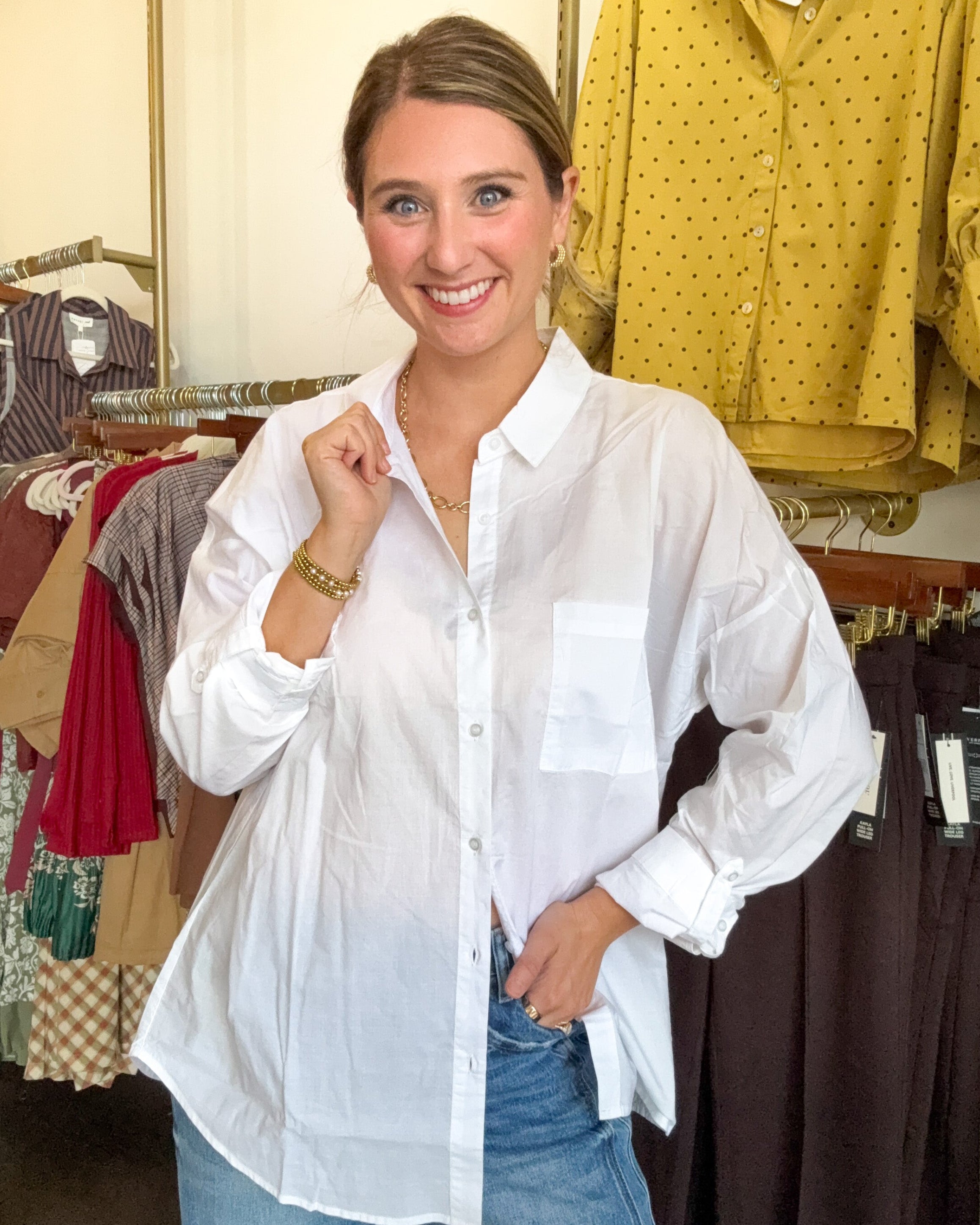 Everyday Cotton White Button Down Shirt-200 Fashion Blouses-BE COOL-July & June Women's Fashion Boutique Located in San Antonio, Texas
