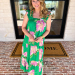 THML - Kelly Green Floral Tiered Midi Dress-500 Midi-THML-July & June Women's Fashion Boutique Located in San Antonio, Texas