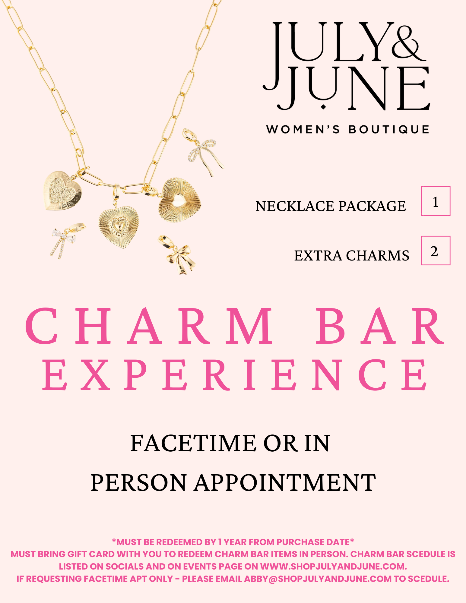 Charm Bar Experience - Necklace Package - 1 Chain & 5 Charms-July & June Women's Boutique-July & June Women's Fashion Boutique Located in San Antonio, Texas