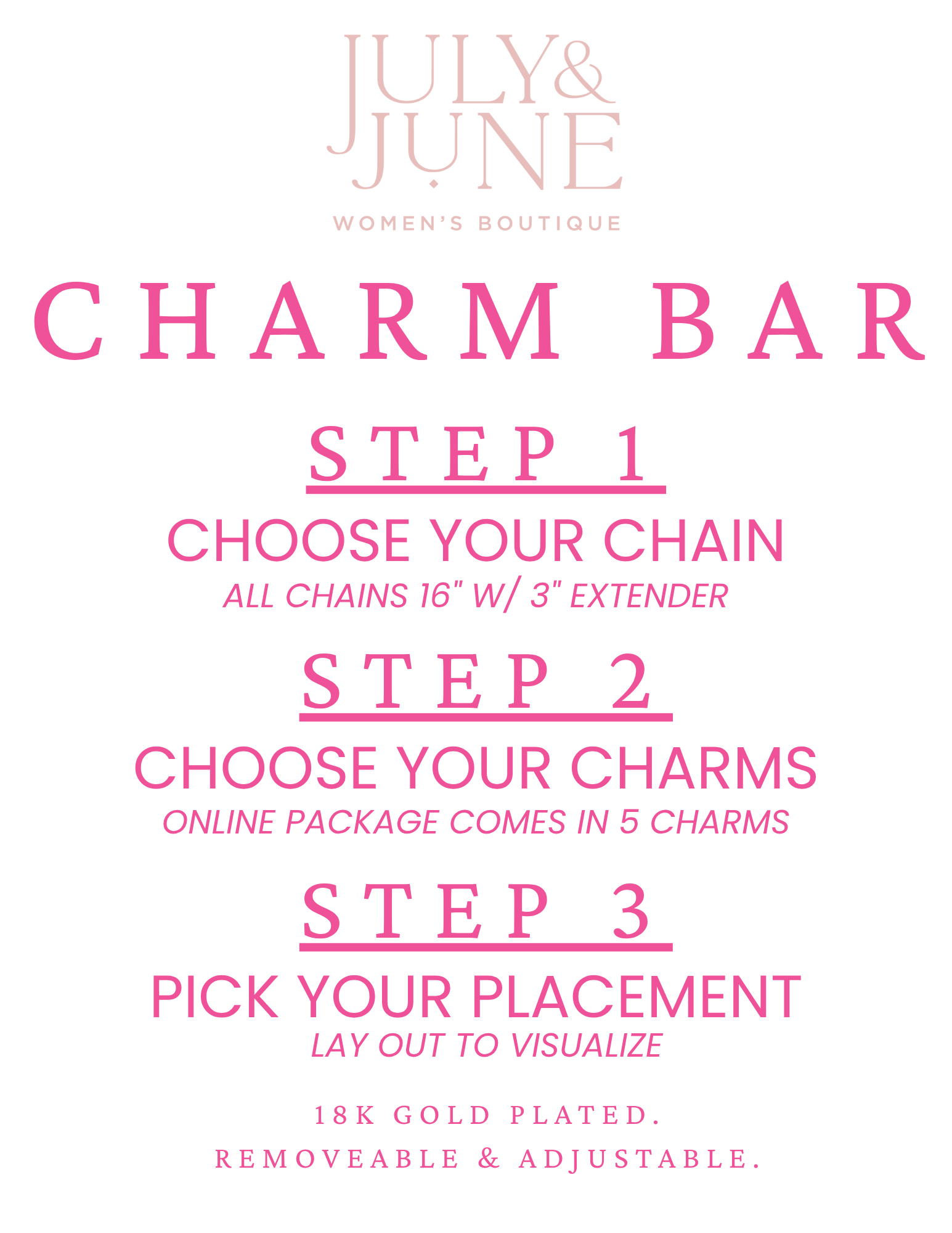 Charm Bar Experience - Bracelet Package - 1 Chain & 5 Charms-July & June Women's Boutique-July & June Women's Fashion Boutique Located in San Antonio, Texas
