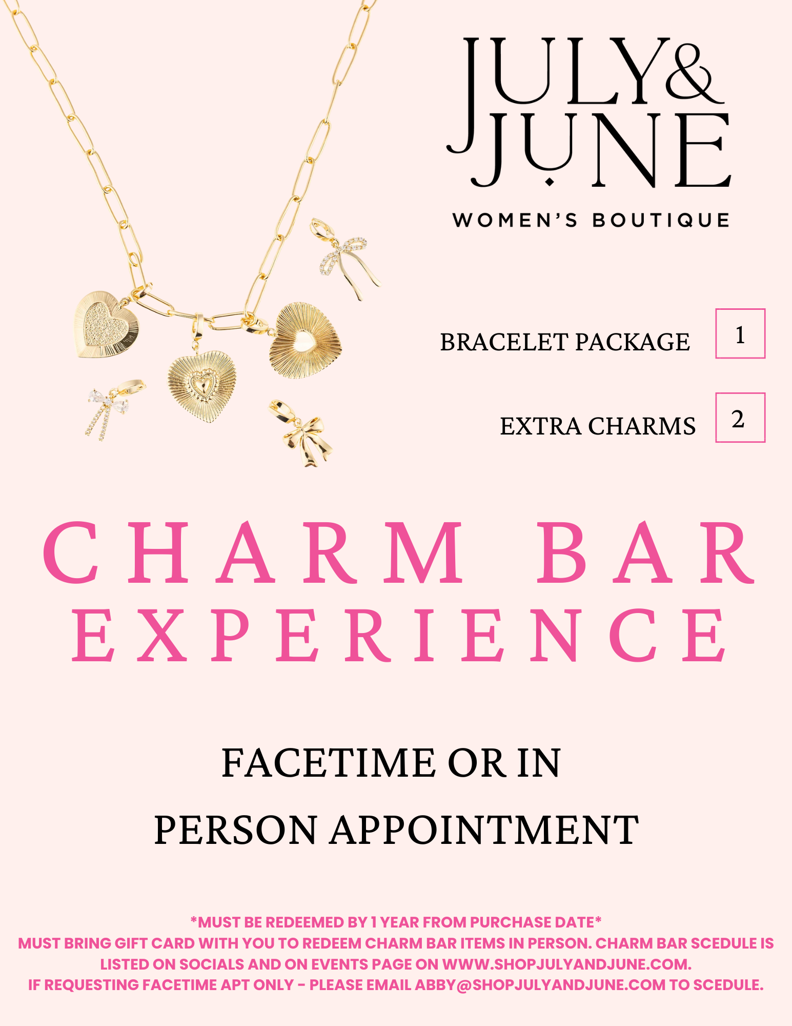 Charm Bar Experience - Bracelet Package - 1 Chain & 5 Charms-July & June Women's Boutique-July & June Women's Fashion Boutique Located in San Antonio, Texas
