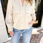 Cream Embroidered Peasant Blouse-200 Fashion Blouses-ABLE-July & June Women's Fashion Boutique Located in San Antonio, Texas