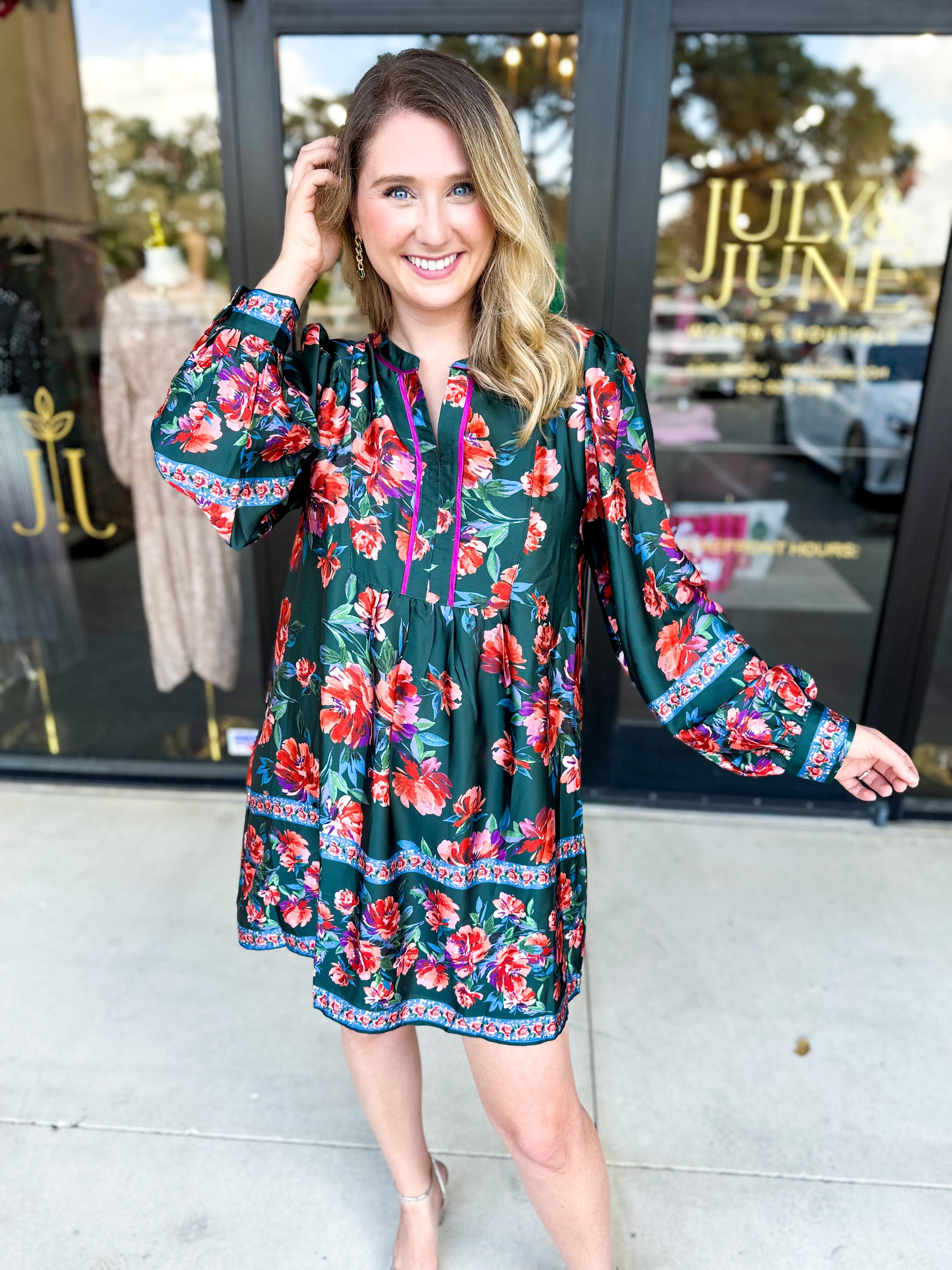 Jewel Tones Floral Mini Dress-510 Mini-FATE-July & June Women's Fashion Boutique Located in San Antonio, Texas