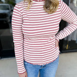 Stripe Mock Neck Long Sleeve - Marsala-210 Casual Blouses-POLOGRAM-July & June Women's Fashion Boutique Located in San Antonio, Texas
