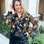 Current Air - Golden Floral Blouse-200 Fashion Blouses-CURRENT AIR CLOTHING-July & June Women's Fashion Boutique Located in San Antonio, Texas