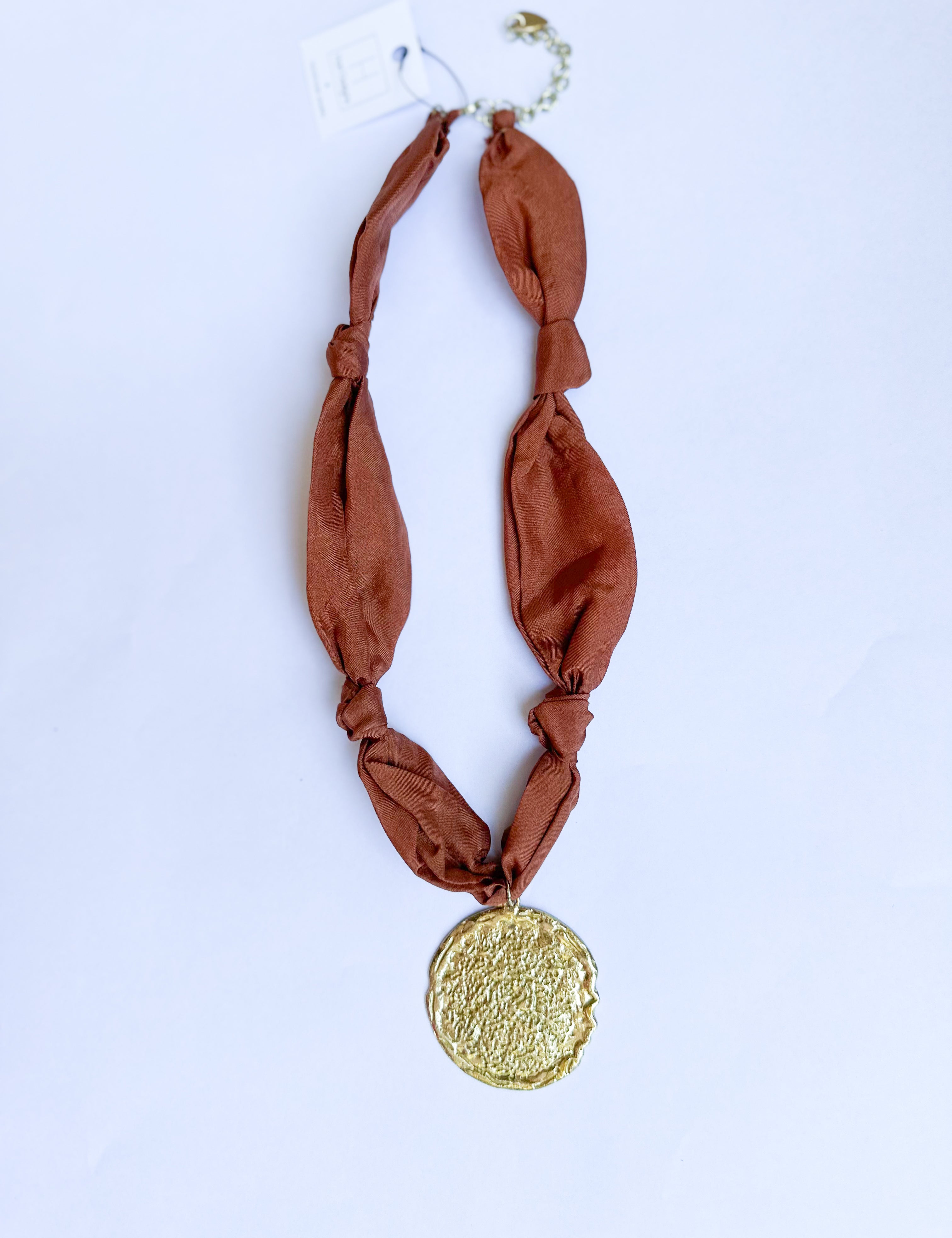 Scarf Necklace - Rust Gold Circle-110 Jewelry & Hair-HART DESIGNS-July & June Women's Fashion Boutique Located in San Antonio, Texas
