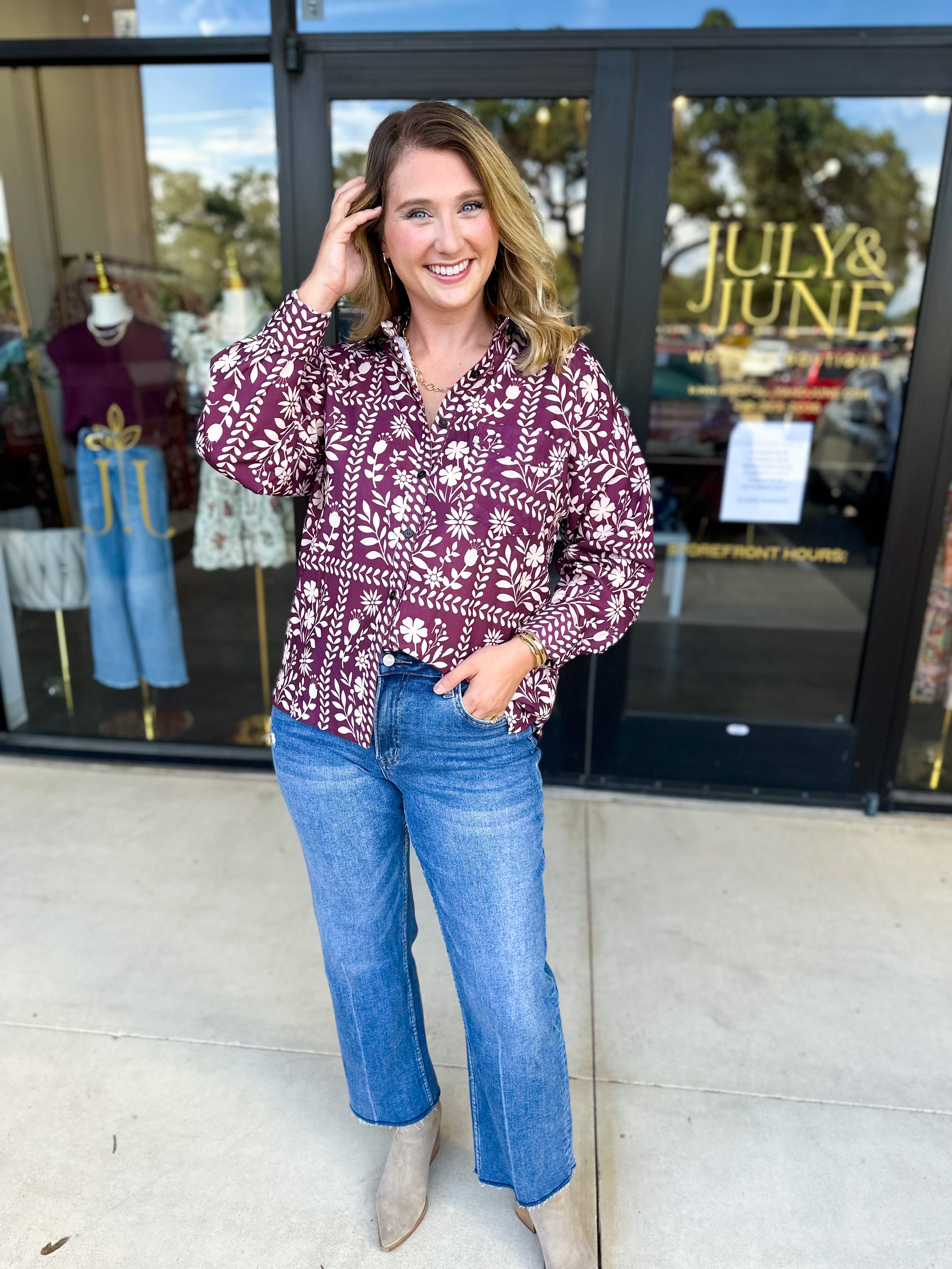 The Wrenlee Blouse - Wine-200 Fashion Blouses-POLOGRAM-July & June Women's Fashion Boutique Located in San Antonio, Texas
