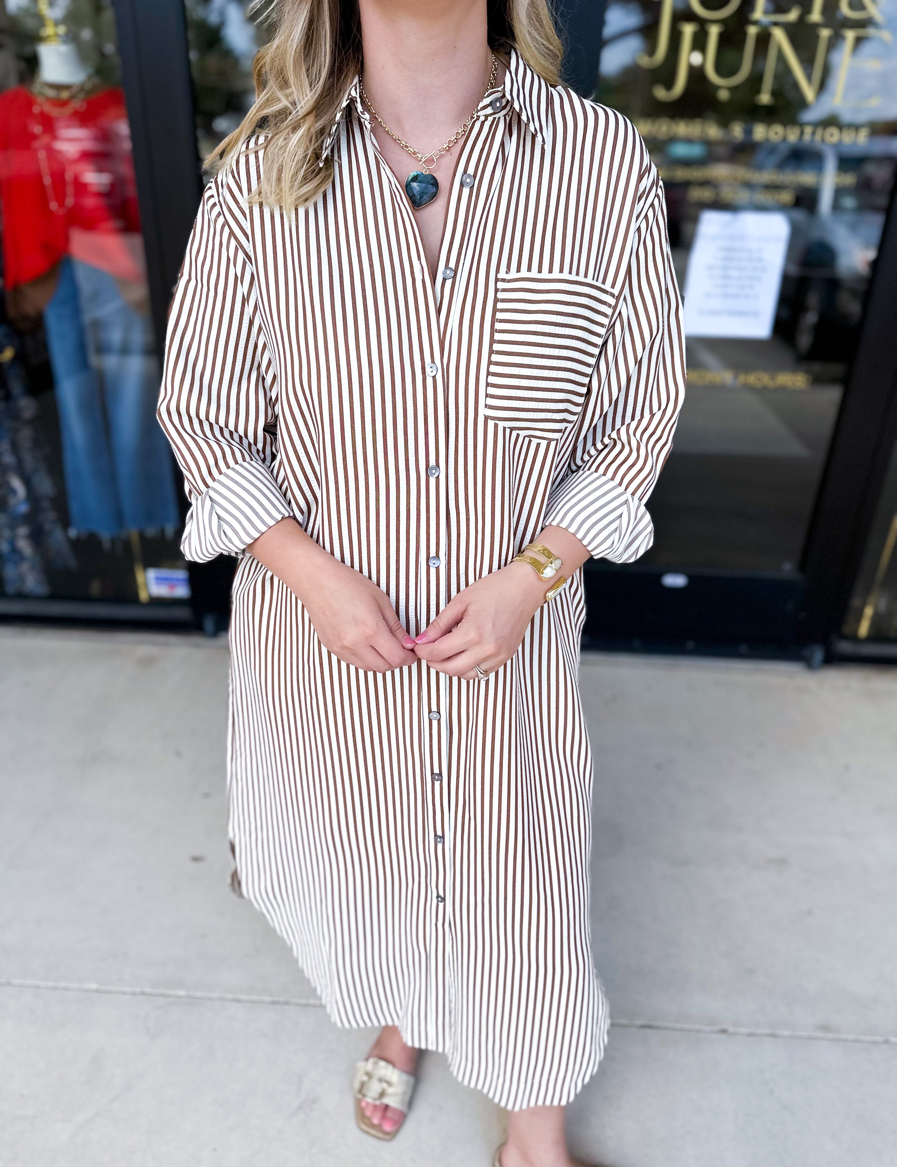 Button Down Casual Midi Dress - Carmel-500 Midi-ENTRO-July & June Women's Fashion Boutique Located in San Antonio, Texas