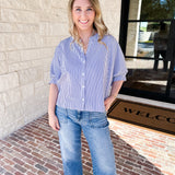Stripe Dolman Blouse - Navy-200 Fashion Blouses-ALLIE ROSE-July & June Women's Fashion Boutique Located in San Antonio, Texas