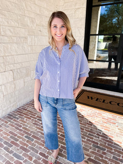 Stripe Dolman Blouse - Navy-200 Fashion Blouses-ALLIE ROSE-July & June Women's Fashion Boutique Located in San Antonio, Texas