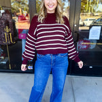 Pink Friday Doorbuster - Mock Neck Sweater Top - Burgundy - IN STORE-PINK FRIDAY DOORBUSTERS-BLU PEPPER-July & June Women's Fashion Boutique Located in San Antonio, Texas