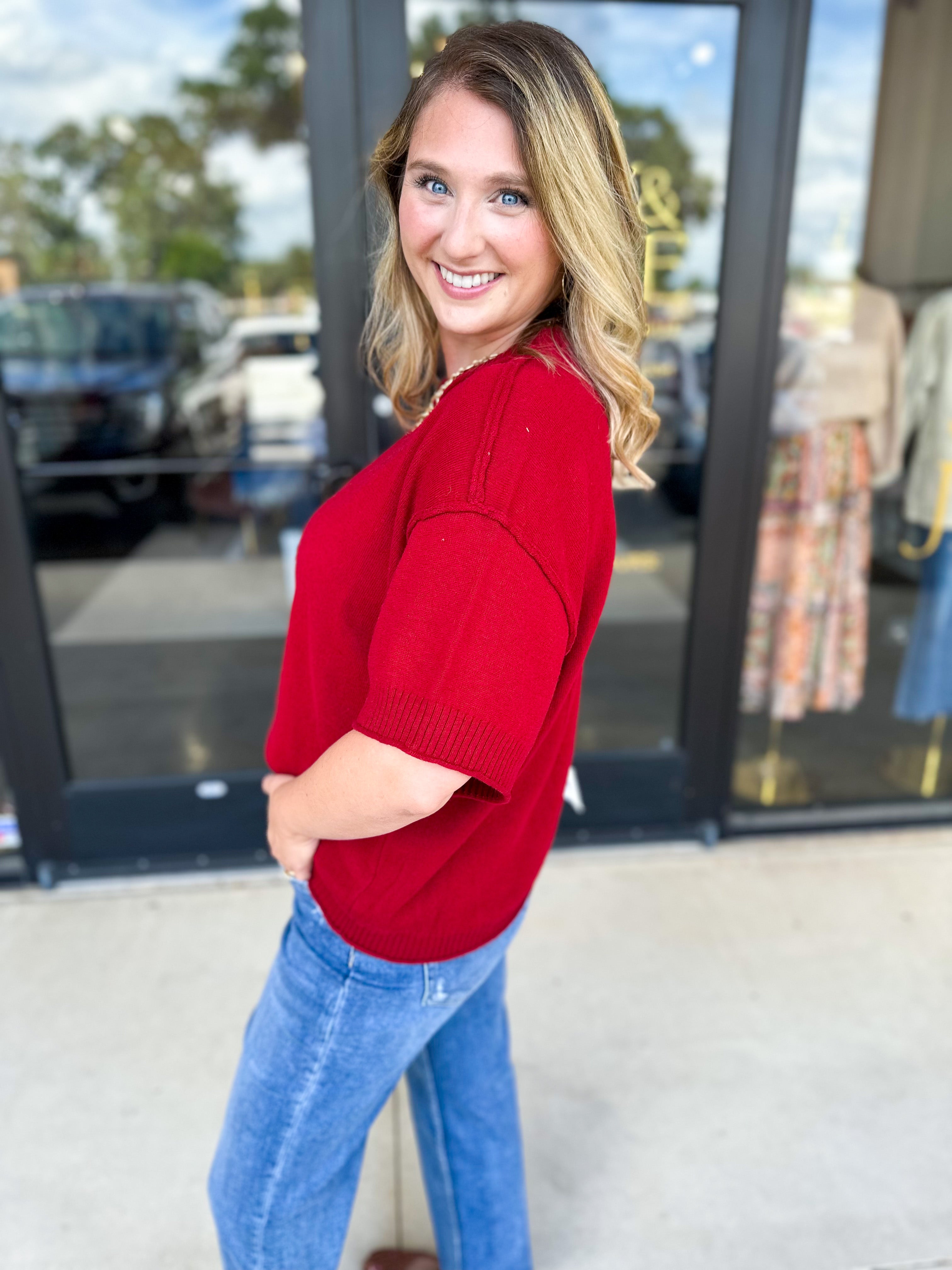 The Ella Knit Sweater Top - Burgundy-230 Sweaters/Cardis-JODIFL-July & June Women's Fashion Boutique Located in San Antonio, Texas