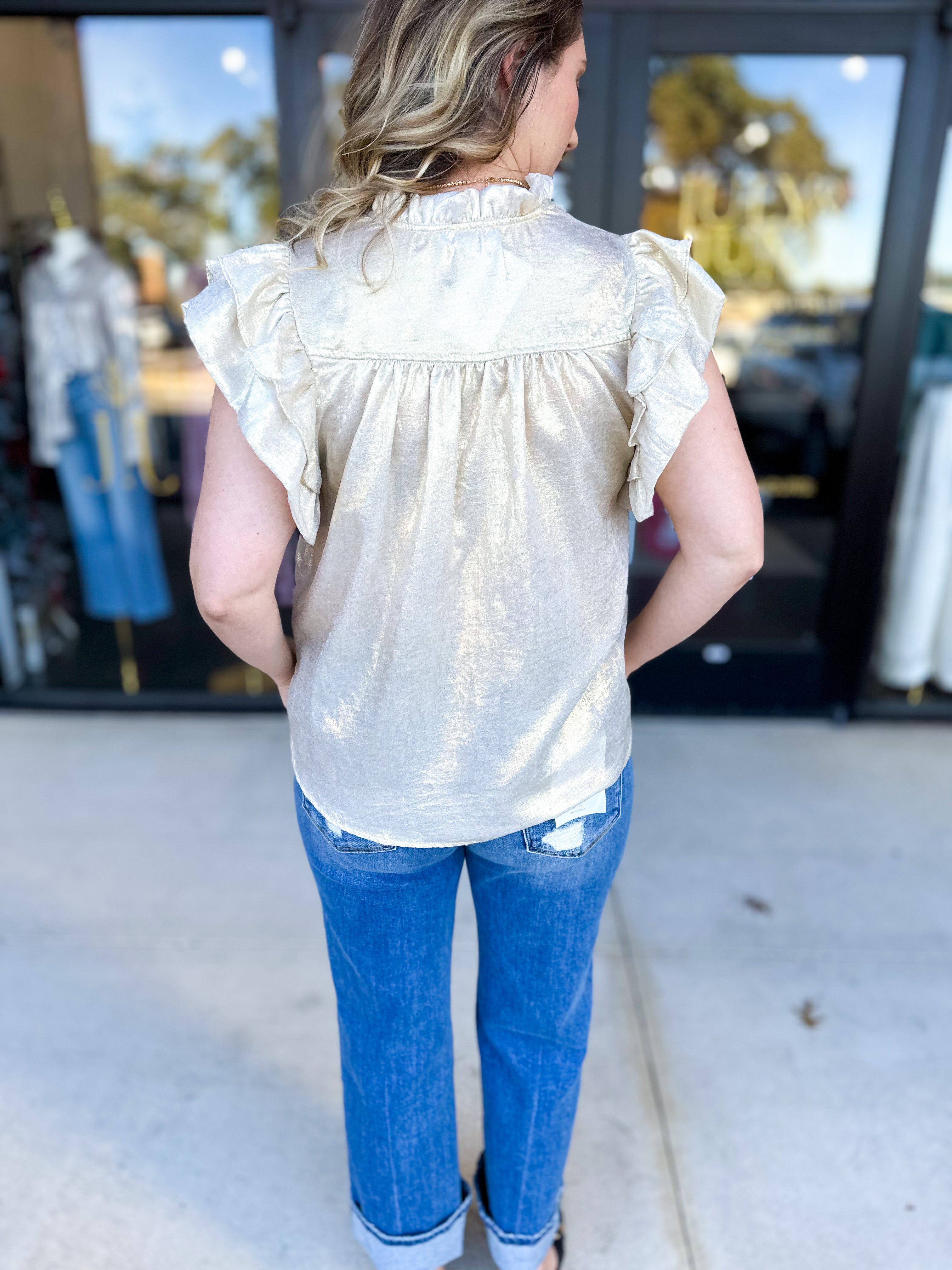THML - Gold Shimmer Blouse-200 Fashion Blouses-THML-July & June Women's Fashion Boutique Located in San Antonio, Texas