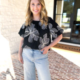THML - Black & White Flower Power Blouse-200 Fashion Blouses-THML-July & June Women's Fashion Boutique Located in San Antonio, Texas