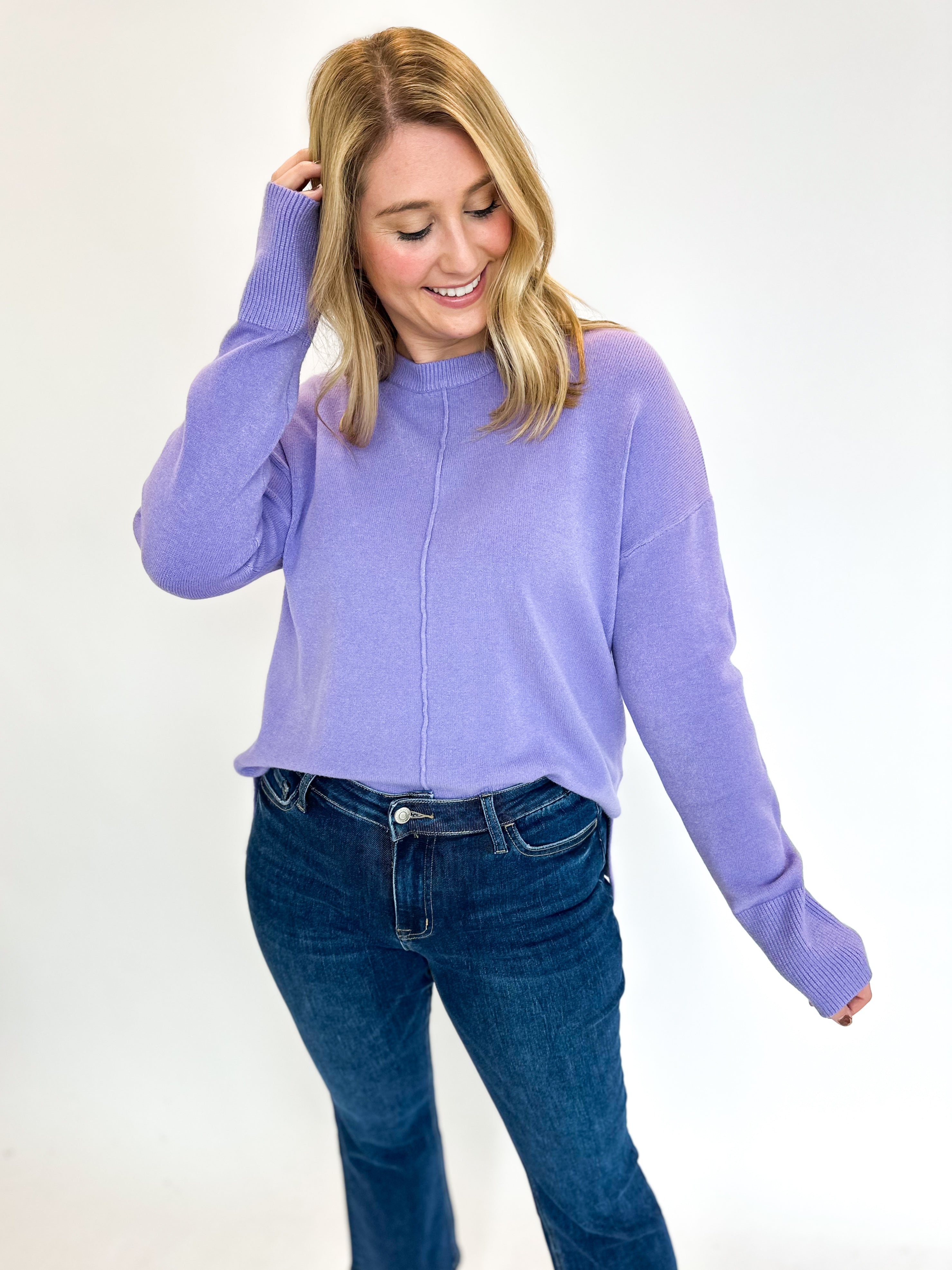 Cozy Days Lightweight Sweater Top - Purple-230 Sweaters/Cardis-&MERCI-July & June Women's Fashion Boutique Located in San Antonio, Texas