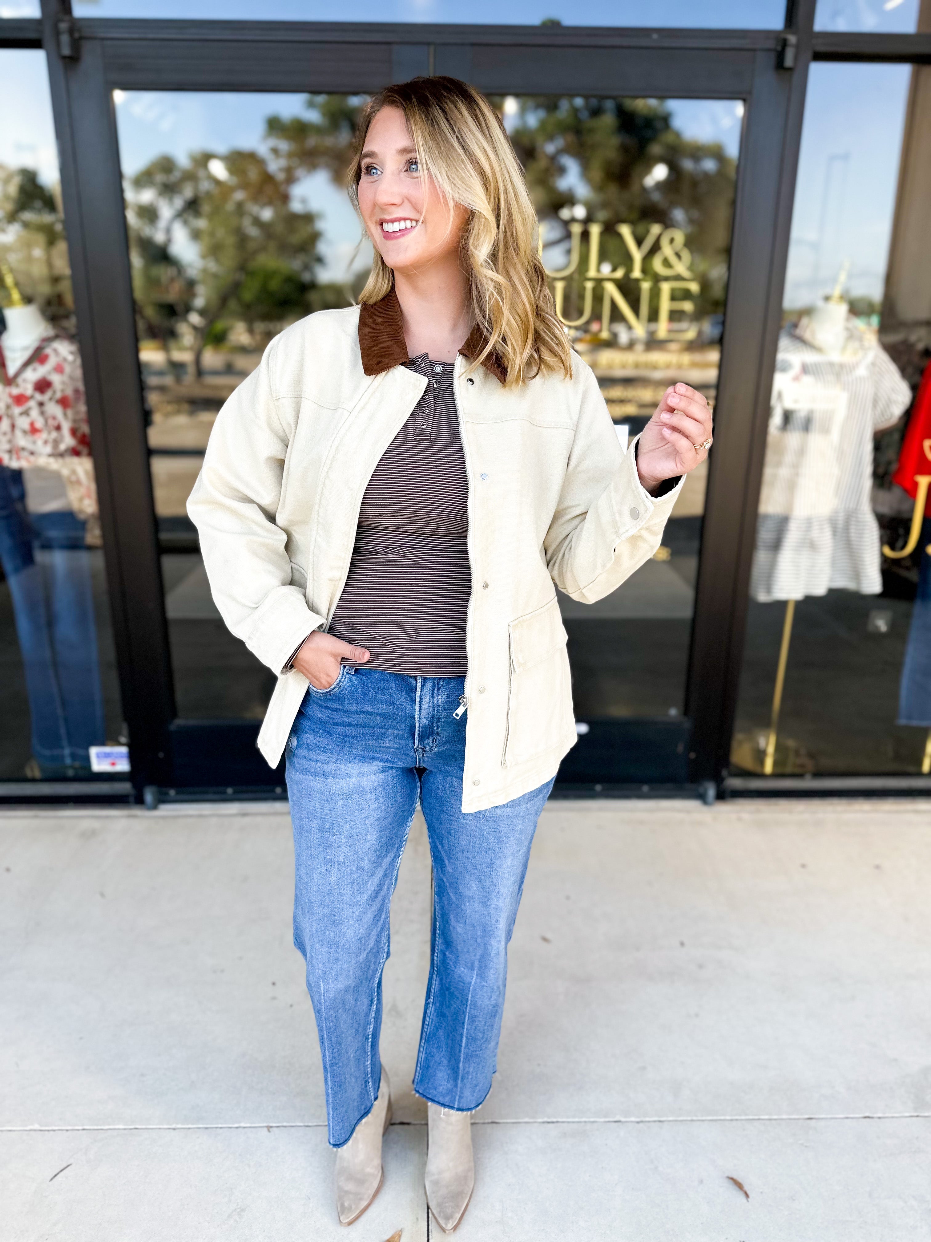 Barn Jacket - Tan-600 Outerwear-AARON & AMBER-July & June Women's Fashion Boutique Located in San Antonio, Texas