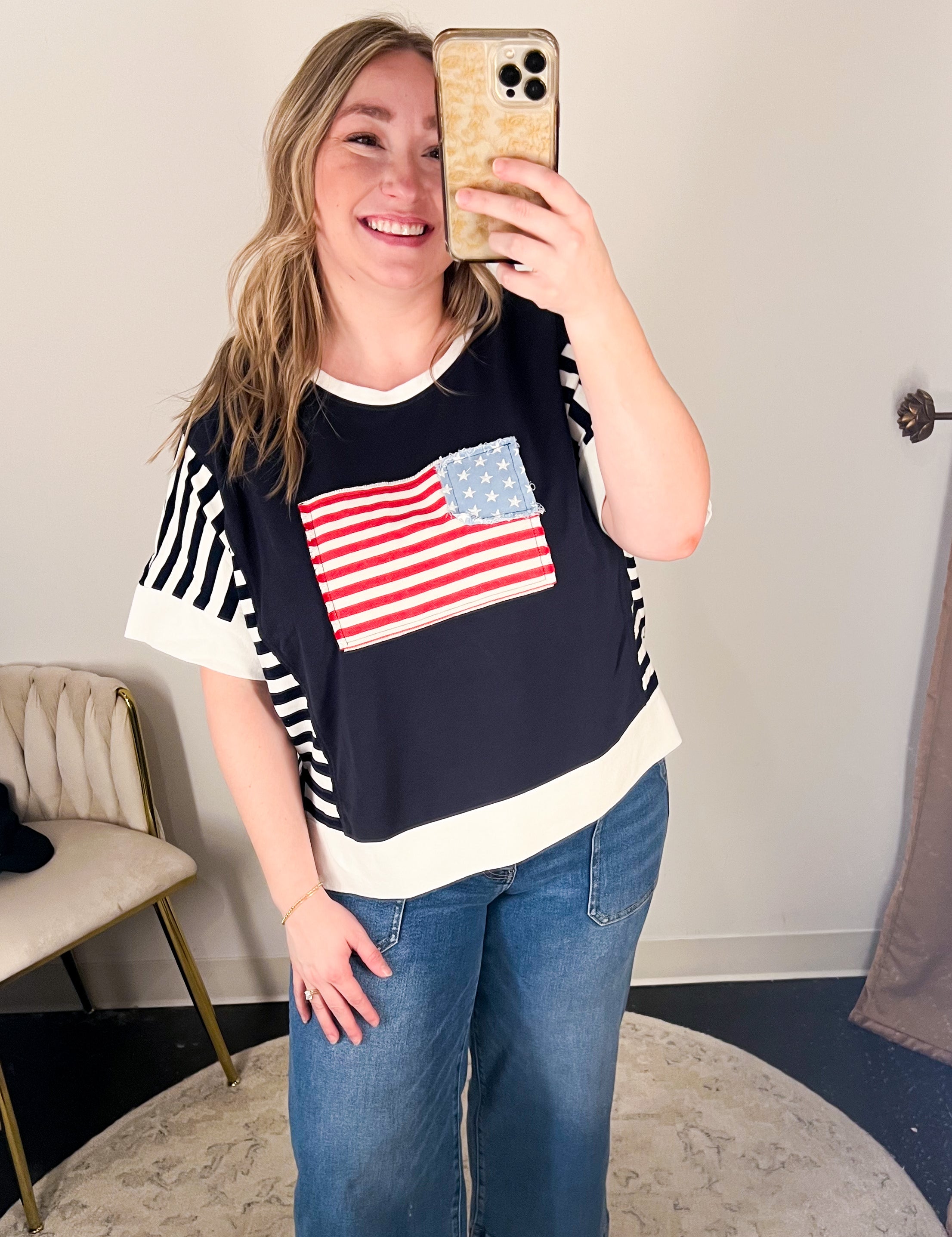 The Red White & Blue Tee-210 Casual Blouses-JODIFL-July & June Women's Fashion Boutique Located in San Antonio, Texas