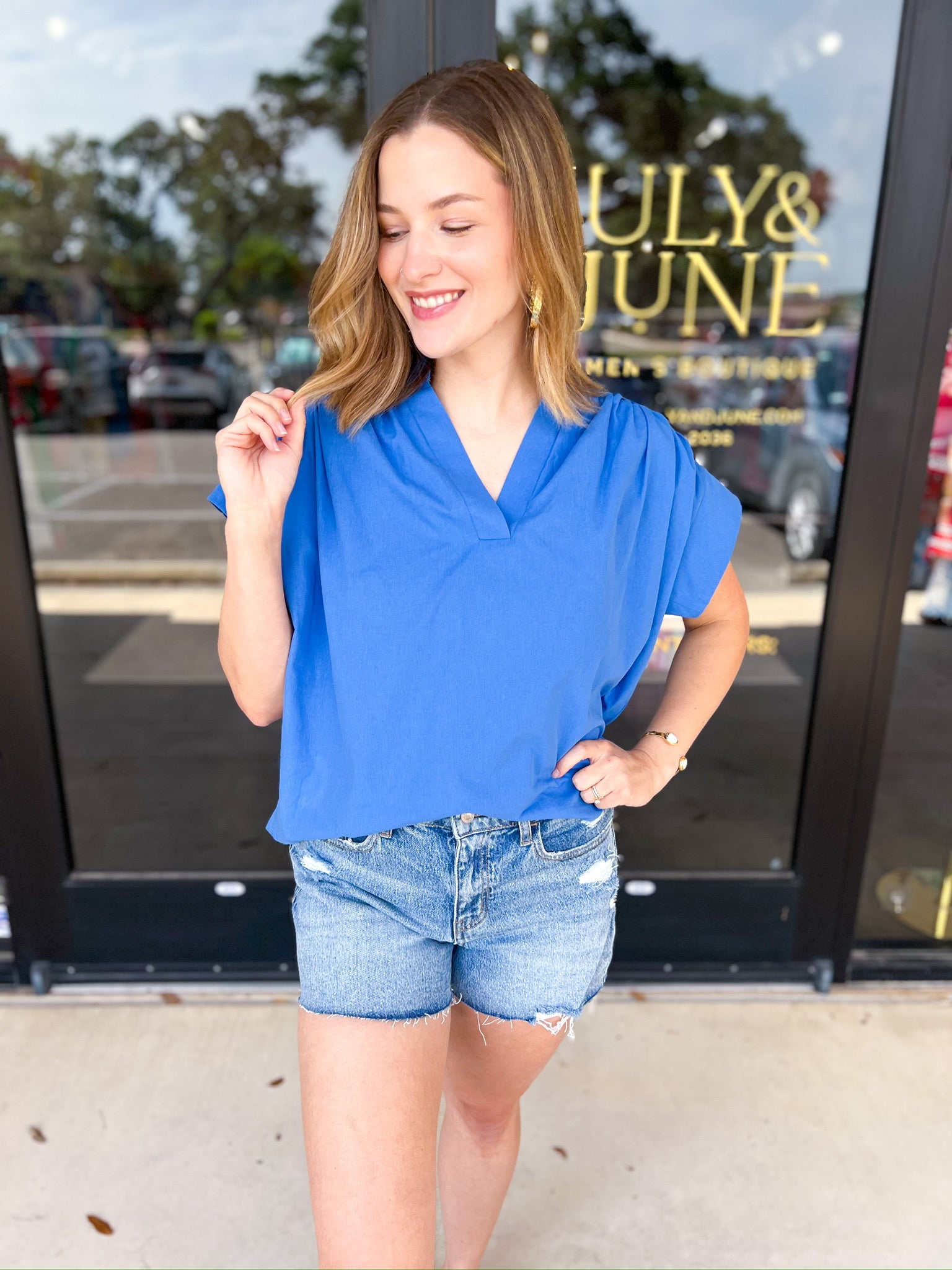 The Bridgete Blouse - Blue-200 Fashion Blouses-PINCH-July & June Women's Fashion Boutique Located in San Antonio, Texas