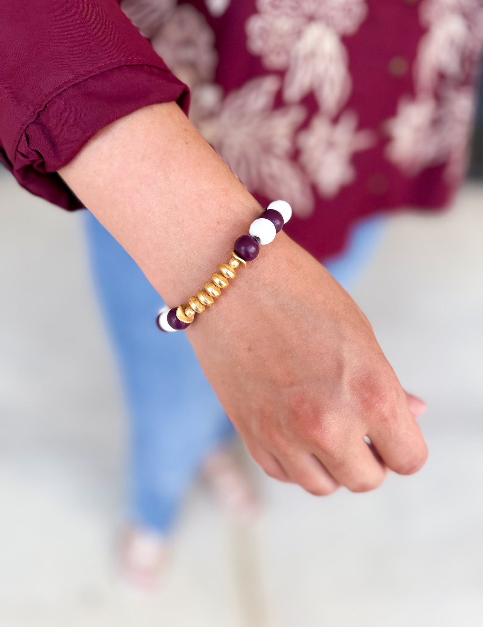 Michelle McDowell - Myles Bracelet - Maroon & White-110 Jewelry & Hair-Michelle McDowell-July & June Women's Fashion Boutique Located in San Antonio, Texas