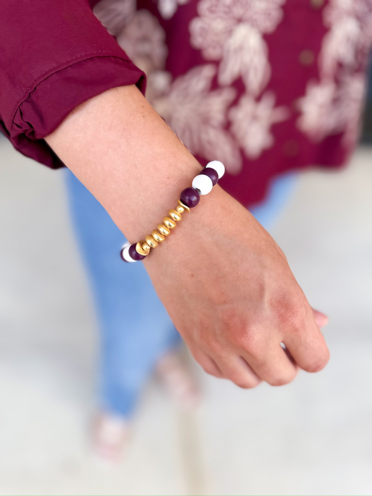 Michelle McDowell - Myles Bracelet - Maroon & White-110 Jewelry & Hair-Michelle McDowell-July & June Women's Fashion Boutique Located in San Antonio, Texas