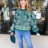 Pine Green Floral Sweater-230 Sweaters/Cardis-ENTRO-July & June Women's Fashion Boutique Located in San Antonio, Texas