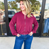 Soft Modal Bomber Jacket - Wine-300 Athleisure/Lounge-SKIES ARE BLUE-July & June Women's Fashion Boutique Located in San Antonio, Texas
