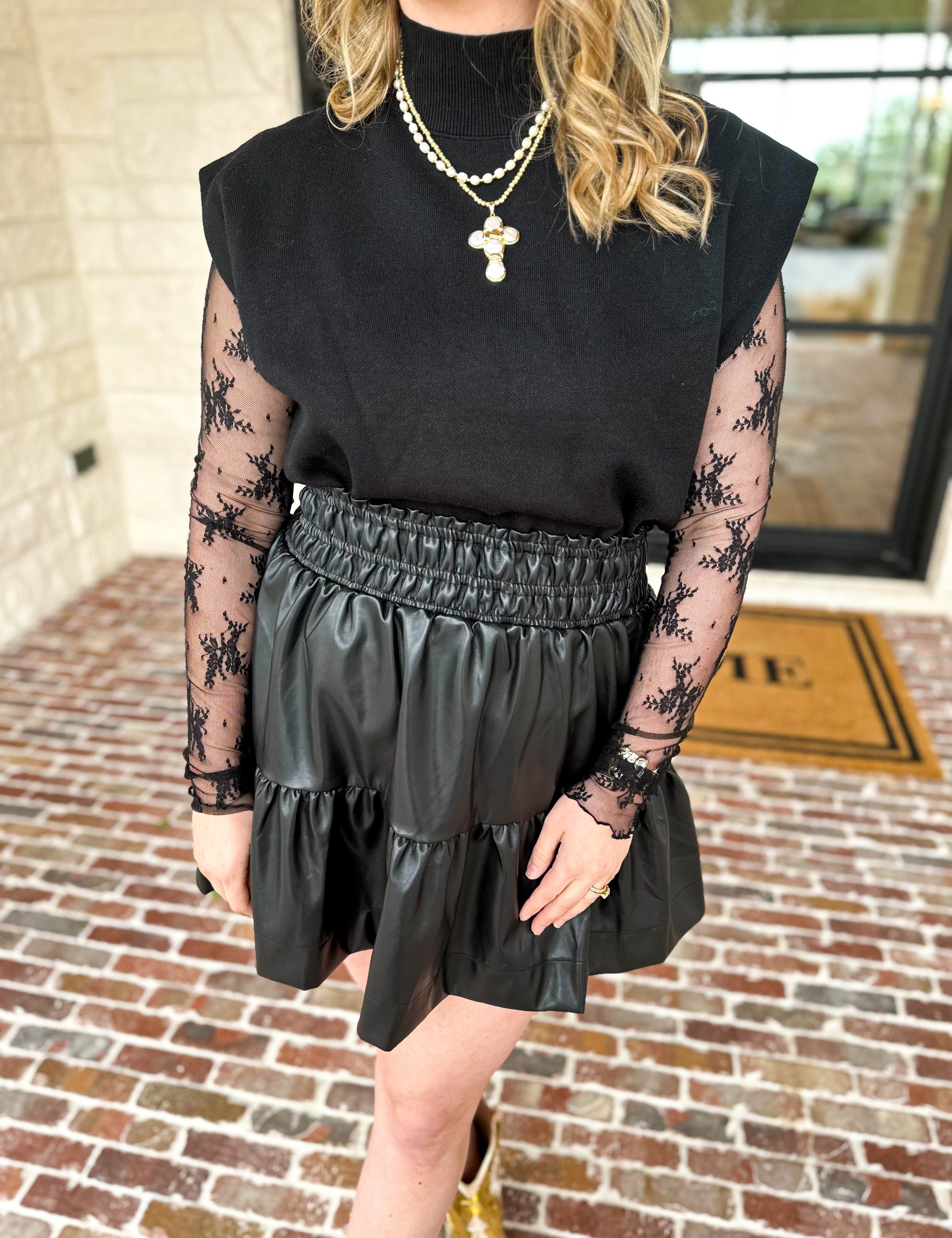 Sheer Long Sleeve Layering Top - Black Lace-200 Fashion Blouses-VEVERET CLOTHING-July & June Women's Fashion Boutique Located in San Antonio, Texas