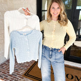 Pointelle Cardigan - Butter Yellow-230 Sweaters/Cardis-ALLIE ROSE-July & June Women's Fashion Boutique Located in San Antonio, Texas