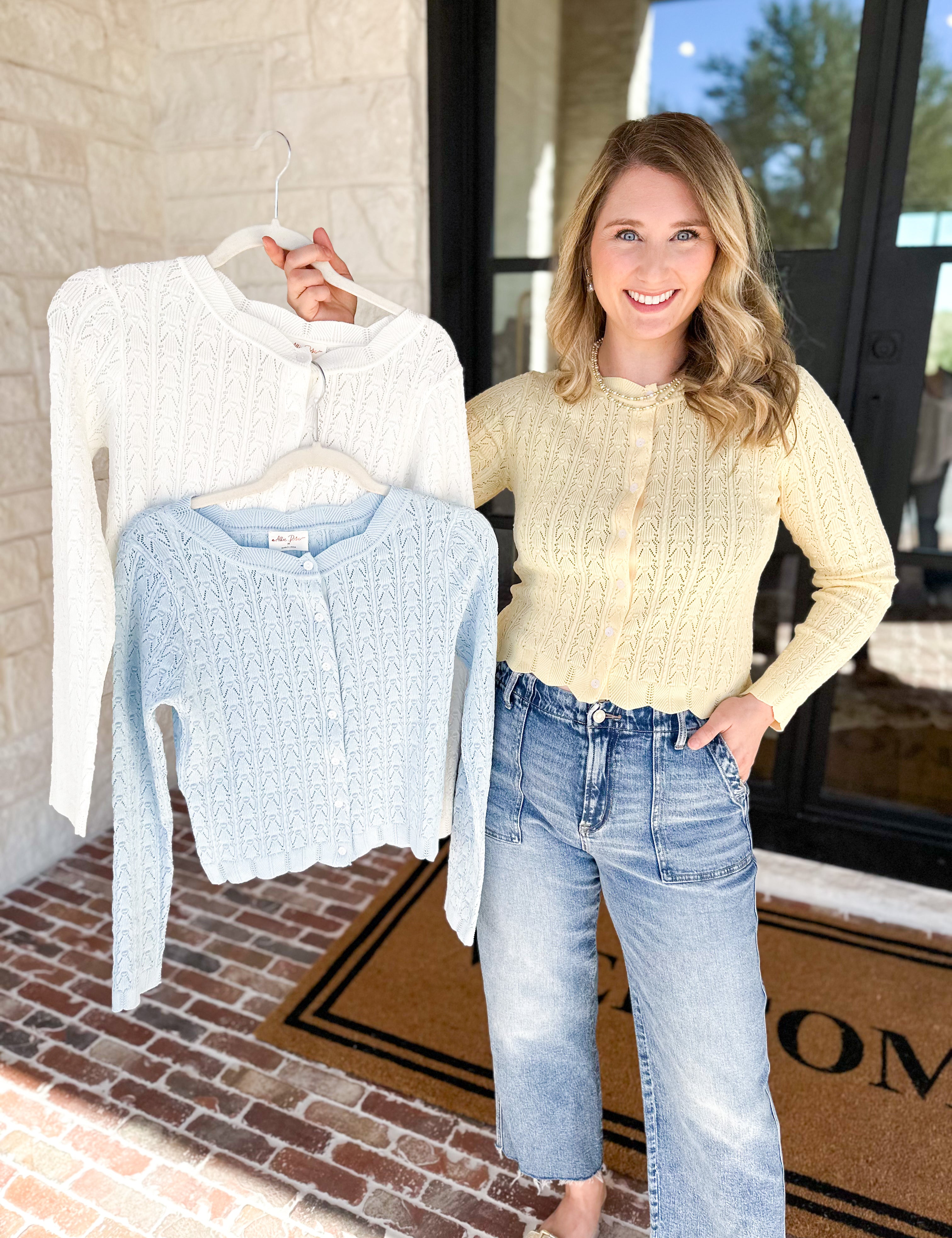 Pointelle Cardigan - Butter Yellow-230 Sweaters/Cardis-ALLIE ROSE-July & June Women's Fashion Boutique Located in San Antonio, Texas