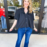 Pleated Black Blouse-200 Fashion Blouses-ENTRO-July & June Women's Fashion Boutique Located in San Antonio, Texas